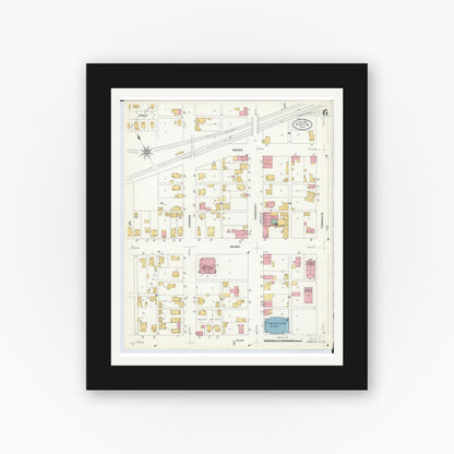Old map wall art mockup — black gallery frame with white mat — Sanborn Fire Insurance Map from Tiffin, Seneca County, Ohio (1908), Sheet #0006