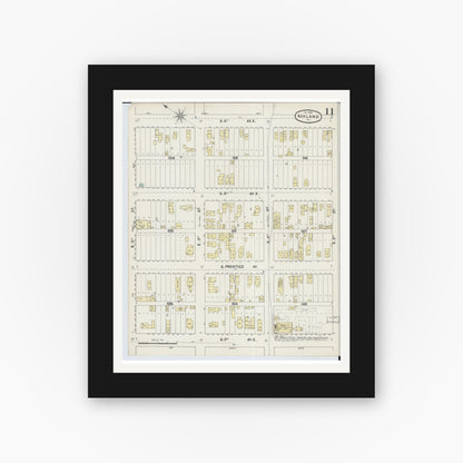 Old map wall art mockup — black gallery frame with white mat — Sanborn Fire Insurance Map from Ashland, Ashland County, Wisconsin (1890), Sheet #0011