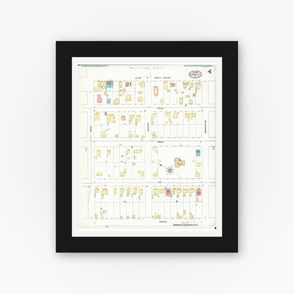 Old map wall art mockup — black gallery frame with white mat — Sanborn Fire Insurance Map from Sabula, Jackson County, Iowa (1905), Sheet #0004