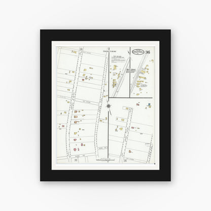 Old map wall art mockup — black gallery frame with white mat — Sanborn Fire Insurance Map from Charlottesville, Independent Cities, Virginia (1920), Sheet #0036
