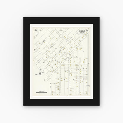 Old map wall art mockup — black gallery frame with white mat — Sanborn Fire Insurance Map from Clementon, Camden County, New Jersey (1924), Sheet #0014