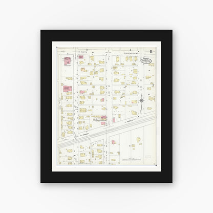 Old map wall art mockup — black gallery frame with white mat — Sanborn Fire Insurance Map from Effingham, Effingham County, Illinois (1911), Sheet #0008