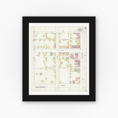Old map wall art mockup — black gallery frame with white mat — Sanborn Fire Insurance Map from Indiana, Indiana County, Pennsylvania (1888), Sheet #0005