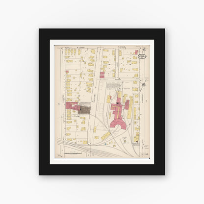 Old map wall art mockup — black gallery frame with white mat — Sanborn Fire Insurance Map from Norwalk, Huron County, Ohio (1922), Sheet #0006