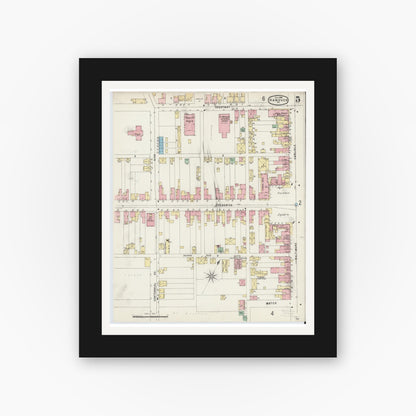 Old map wall art mockup — black gallery frame with white mat — Sanborn Fire Insurance Map from Hanover, York County, Pennsylvania (1896), Sheet #0005
