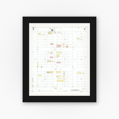 Old map wall art mockup — black gallery frame with white mat — Sanborn Fire Insurance Map from Asherton, Dimmit County, Texas (1951), Sheet #0002