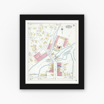 Old map wall art mockup — black gallery frame with white mat — Sanborn Fire Insurance Map from Eaton Rapids, Eaton County, Michigan (1918), Sheet #0003