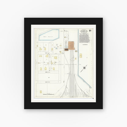 Old map wall art mockup — black gallery frame with white mat — Sanborn Fire Insurance Map from Somerville, Burleson County, Texas (1910), Sheet #0010