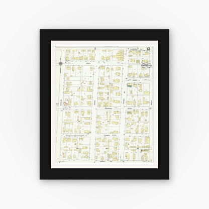 Old map wall art mockup — black gallery frame with white mat — Sanborn Fire Insurance Map from Marinette, Marinette County, Wisconsin (1910), Sheet #0013