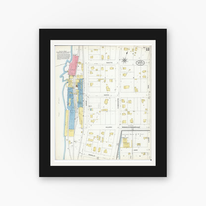 Old map wall art mockup — black gallery frame with white mat — Sanborn Fire Insurance Map from Batavia, Kane County, Illinois (1907), Sheet #0011
