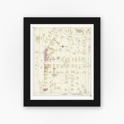 Old map wall art mockup — black gallery frame with white mat — Sanborn Fire Insurance Map from Plymouth, Huron And Richland Counties, Ohio (1911), Sheet #0004