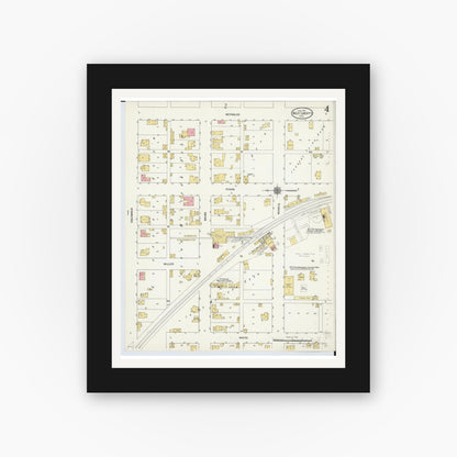 Old map wall art mockup — black gallery frame with white mat — Sanborn Fire Insurance Map from West Liberty, Logan County, Ohio (1911), Sheet #0004