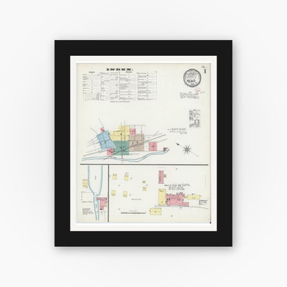Old map wall art mockup — black gallery frame with white mat — Sanborn Fire Insurance Map from Palmer, Hampden County, Massachusetts (1896), Sheet #0001