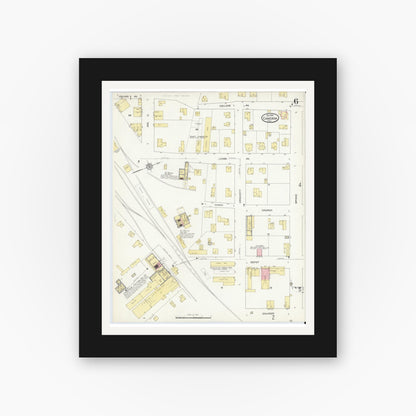 Old map wall art mockup — black gallery frame with white mat — Sanborn Fire Insurance Map from Cameron, Milam County, Texas (1912), Sheet #0006