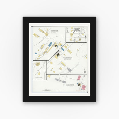 Old map wall art mockup — black gallery frame with white mat — Sanborn Fire Insurance Map from Red Jacket, Houghton County, Michigan (1917), Sheet #0020
