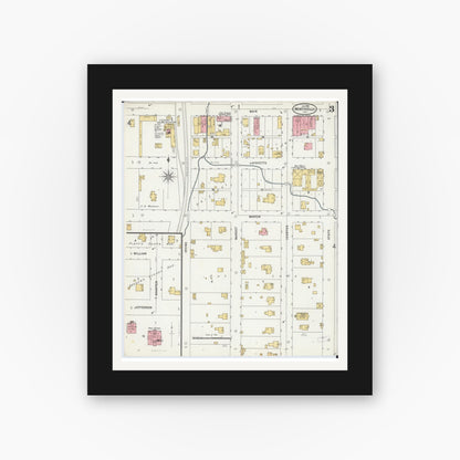Old map wall art mockup — black gallery frame with white mat — Sanborn Fire Insurance Map from Monticello, Piatt County, Illinois (1899), Sheet #0003