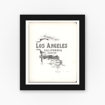 Old map wall art mockup — black gallery frame with white mat — Sanborn Fire Insurance Map from Los Angeles, Los Angeles County, California (1955), Sheet #0001