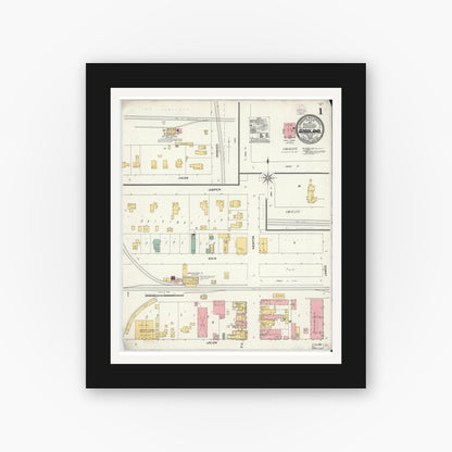 Old map wall art mockup — black gallery frame with white mat — Sanborn Fire Insurance Map from Goodland, Newton County, Indiana (1905) - Complete Map Set
