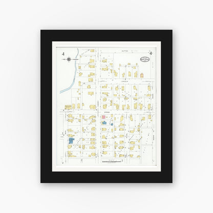 Old map wall art mockup — black gallery frame with white mat — Sanborn Fire Insurance Map from New Paris, Preble County, Ohio (1927), Sheet #0004