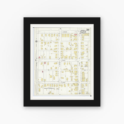 Old map wall art mockup — black gallery frame with white mat — Sanborn Fire Insurance Map from Alliance, Stark County, Ohio (1911), Sheet #0020