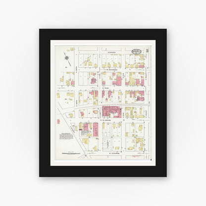 Old map wall art mockup — black gallery frame with white mat — Sanborn Fire Insurance Map from Batesville, Ripley County, Indiana (1919), Sheet #0003