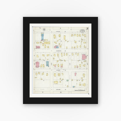 Old map wall art mockup — black gallery frame with white mat — Sanborn Fire Insurance Map from Dixon, Lee County, Illinois (1897), Sheet #0005