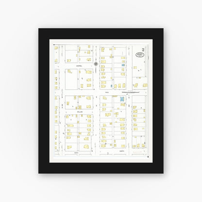 Old map wall art mockup — black gallery frame with white mat — Sanborn Fire Insurance Map from Perry, Dallas County, Iowa (1918), Sheet #0002