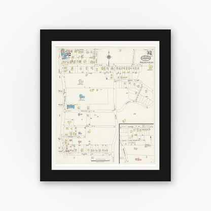 Old map wall art mockup — black gallery frame with white mat — Sanborn Fire Insurance Map from Ossining, Westchester County, New York (1924), Sheet #0032
