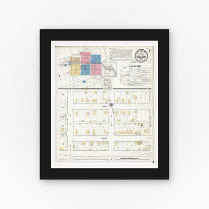 Old map wall art mockup — black gallery frame with white mat — Sanborn Fire Insurance Map from Shelbina, Shelby County, Missouri (1916) - Complete Map Set