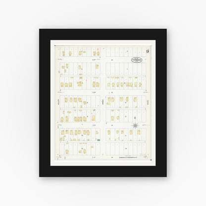 Old map wall art mockup — black gallery frame with white mat — Sanborn Fire Insurance Map from Two Harbors, Lake County, Minnesota (1907), Sheet #0009