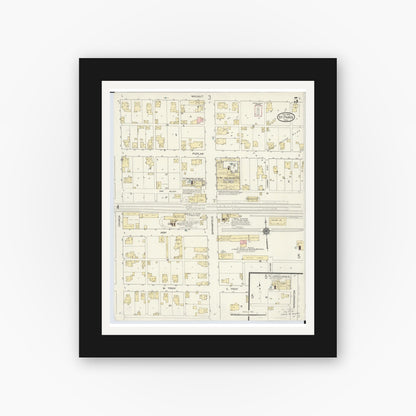 Old map wall art mockup — black gallery frame with white mat — Sanborn Fire Insurance Map from Saint Paris, Champaign County, Ohio (1914), Sheet #0005