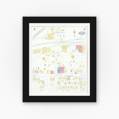 Old map wall art mockup — black gallery frame with white mat — Sanborn Fire Insurance Map from Willoughby, Lake County, Ohio (1931), Sheet #0003