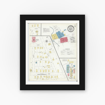 Old map wall art mockup — black gallery frame with white mat — Sanborn Fire Insurance Map from Swanton, Fulton County, Ohio (1908) - Complete Map Set
