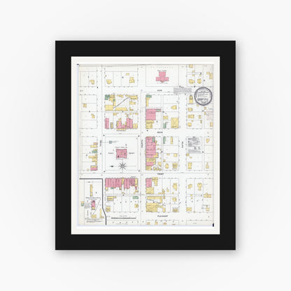 Old map wall art mockup — black gallery frame with white mat — Sanborn Fire Insurance Map from Grant City, Worth County, Missouri (1900), Sheet #0001
