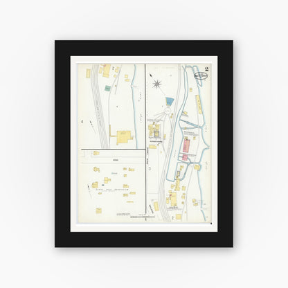Old map wall art mockup — black gallery frame with white mat — Sanborn Fire Insurance Map from White Haven, Luzerne County, Pennsylvania (1908), Sheet #0002
