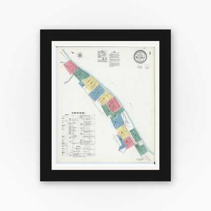 Old map wall art mockup — black gallery frame with white mat — Sanborn Fire Insurance Map from Wellsville, Columbiana County, Ohio (1903) - Complete Map Set
