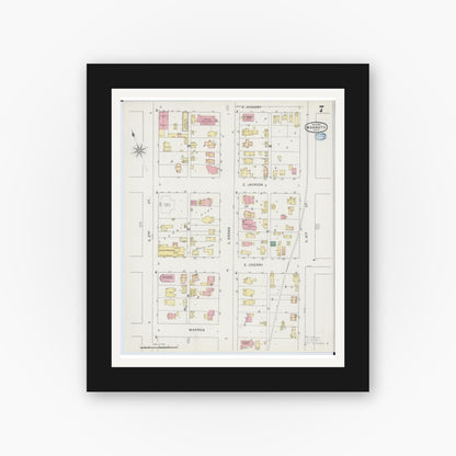 Old map wall art mockup — black gallery frame with white mat — Sanborn Fire Insurance Map from Mankato, Blue Earth County, Minnesota (1894), Sheet #0007