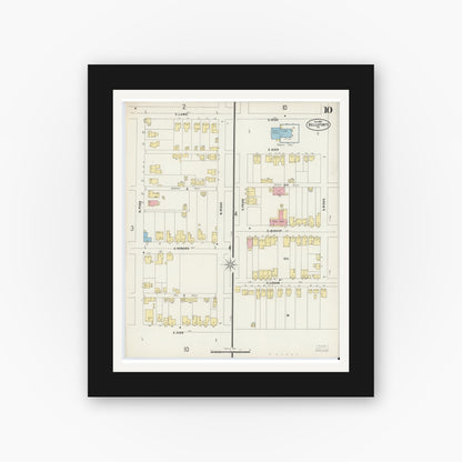 Old map wall art mockup — black gallery frame with white mat — Sanborn Fire Insurance Map from Bellefonte, Centre County, Pennsylvania (1897), Sheet #0010