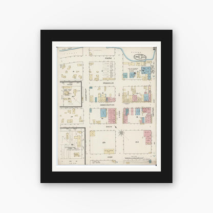 Old map wall art mockup — black gallery frame with white mat — Sanborn Fire Insurance Map from Lake City, Wabasha County, Minnesota (1885), Sheet #0002