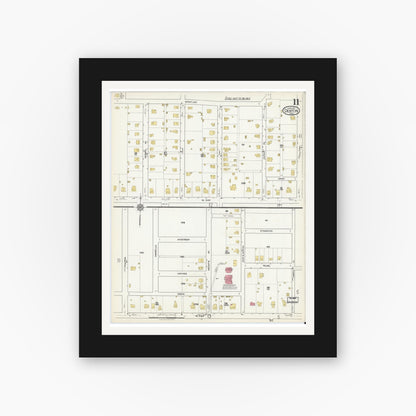 Old map wall art mockup — black gallery frame with white mat — Sanborn Fire Insurance Map from Denton, Denton County, Texas (1917), Sheet #0011