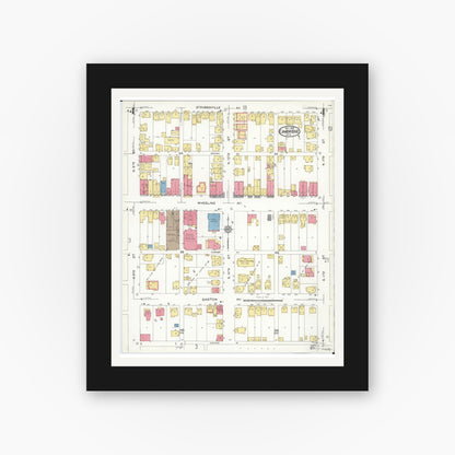 Old map wall art mockup — black gallery frame with white mat — Sanborn Fire Insurance Map from Cambridge, Guernsey County, Ohio (1923), Sheet #0004