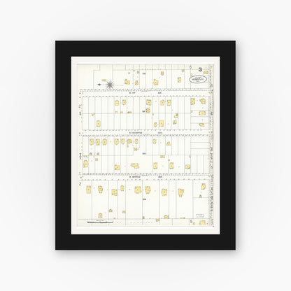 Old map wall art mockup — black gallery frame with white mat — Sanborn Fire Insurance Map from Monrovia, Los Angeles County, California (1907), Sheet #0003