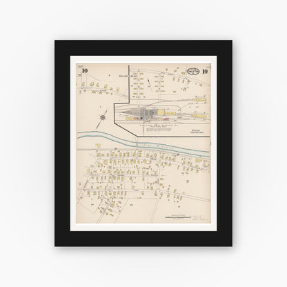Old map wall art mockup — black gallery frame with white mat — Sanborn Fire Insurance Map from Galeton, Potter County, Pennsylvania (1923), Sheet #0010