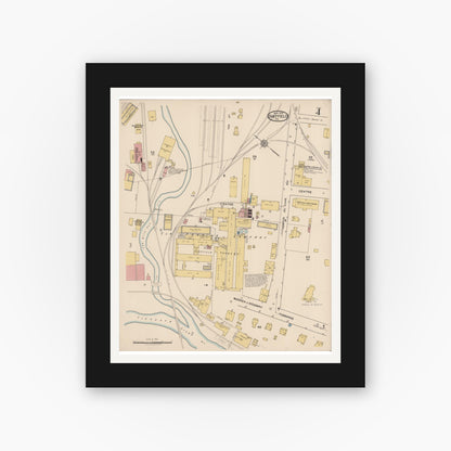 Old map wall art mockup — black gallery frame with white mat — Sanborn Fire Insurance Map from Sheffield, Warren County, Pennsylvania (1922), Sheet #0004