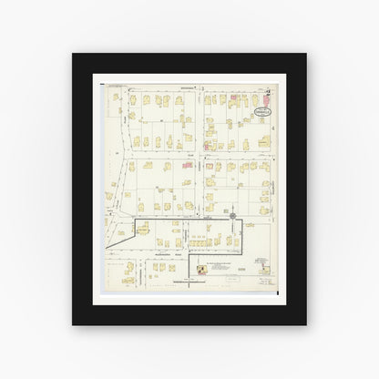 Old map wall art mockup — black gallery frame with white mat — Sanborn Fire Insurance Map from Granville, Licking County, Ohio (1913), Sheet #0002