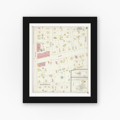 Old map wall art mockup — black gallery frame with white mat — Sanborn Fire Insurance Map from Bronson, Branch County, Michigan (1897), Sheet #0002