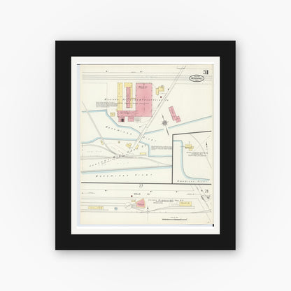 Old map wall art mockup — black gallery frame with white mat — Sanborn Fire Insurance Map from Menominee, Menominee County, Michigan (1913), Sheet #0031