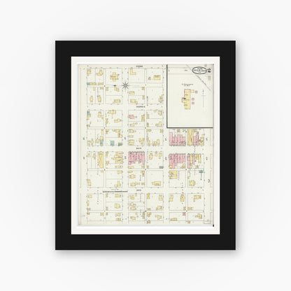 Old map wall art mockup — black gallery frame with white mat — Sanborn Fire Insurance Map from Sheridan, Hamilton County, Indiana (1896), Sheet #0002