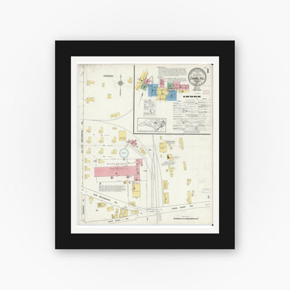 Old map wall art mockup — black gallery frame with white mat — Sanborn Fire Insurance Map from Chapel Hill, Orange County, North Carolina (1915), Sheet #0001
