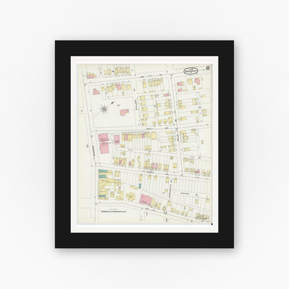 Old map wall art mockup — black gallery frame with white mat — Sanborn Fire Insurance Map from Braddock, Allegheny County, Pennsylvania (1896), Sheet #0006